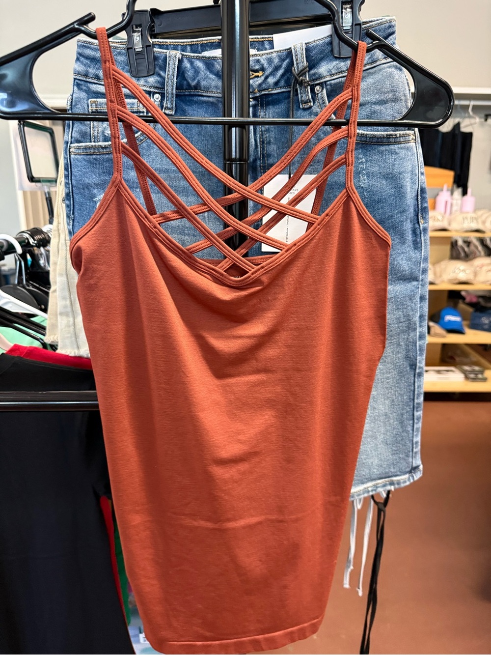 Zenana Outfitters Rust Strappy Cowl Neck Camisole